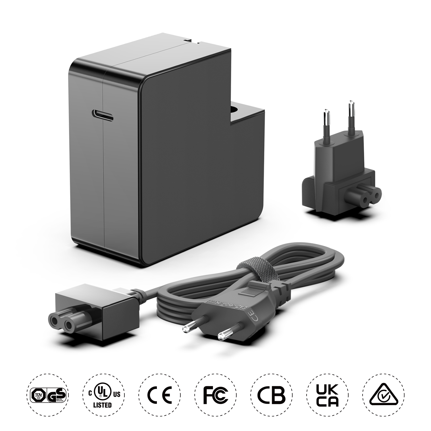 Detachable 65W USB C PD Power Adapter with Interchangeabl Plugs